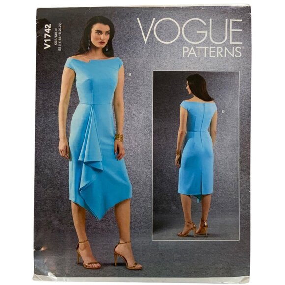 Vogue Sewing Pattern V1742 Asymmetrical Draped Dress Sizes 6-14 Uncut - Picture 1 of 3